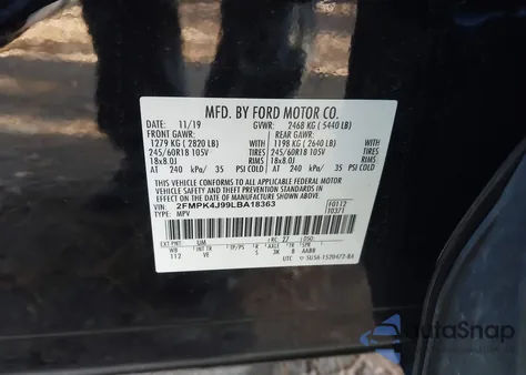 2020 Ford Edge Sel from USA, damaged, VIN 2FMPK4J99LBA18363